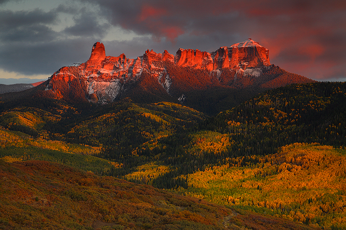 glow, chimney, rock, owl, creek, pass, uncompahgre, national, forest, colorado, sunset, color, alpenglow, ridge, owl cre photo
