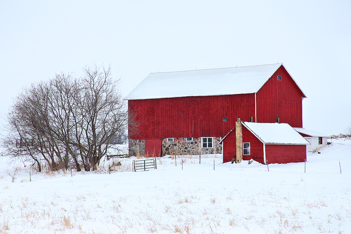 wisconsin, red barn, snow, barn, structure, rural, landscape, red, midwest,  photo