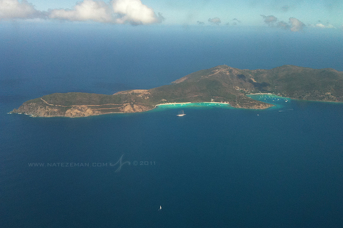 Looking down at the island of Jost Van Dyke from the plane.