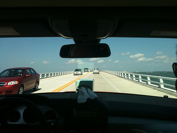 On the causeway headed to Sanibel Island. The warm sun and beautiful blue skies were a very welcome sight.